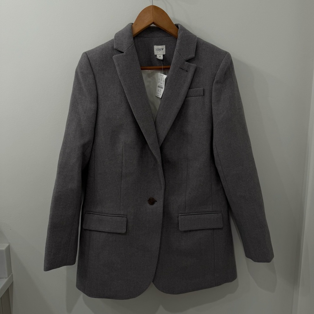 NWT J.Crew Women’s Blazer in Italian Herringbone Wool Gray, Size 4